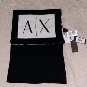 Armani Exchange Logo Long Scarf Wrap Black White AX